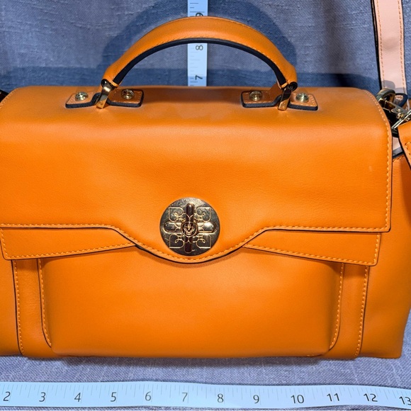 femme de cupcakes Handbags - Structured Orange Leather Top-Handle Satchel with Gold-Tone Clasp